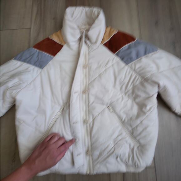 Roolee Dres Puffer Cream Colorblock Mock Neck Full Zip Jacket Women Sz M/L - Picture 5 of 13